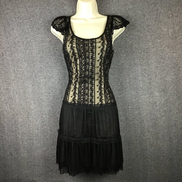 Pinky Lace Black and Beige Flapper Dress Sz S - Picture 1 of 8